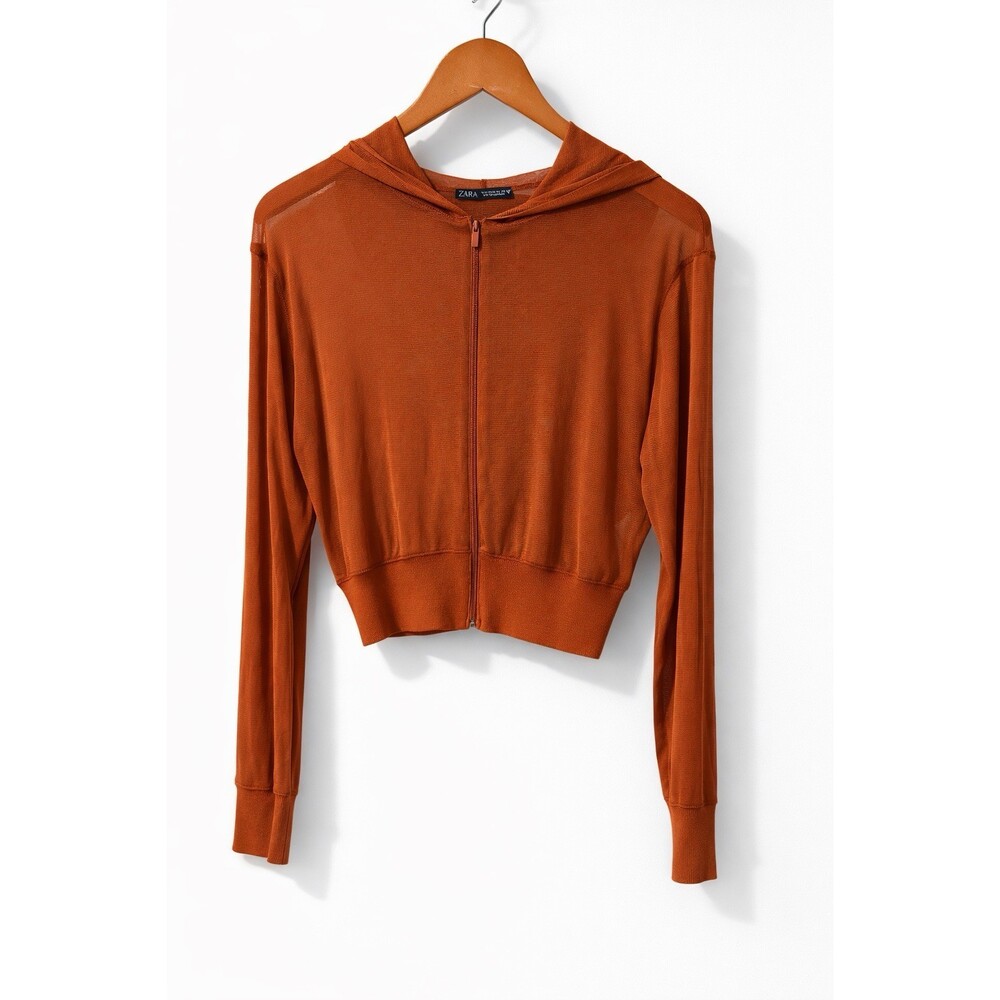 Zara sheer mesh cropped sweater in a rich rust/burnt orange tone Size M NWOT